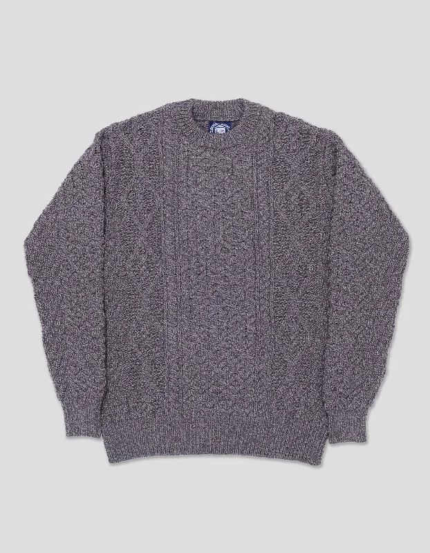 Weekend Discounts Worth Grabbing CREW NECK ARAN CABLE SWEATER - CHARCOAL