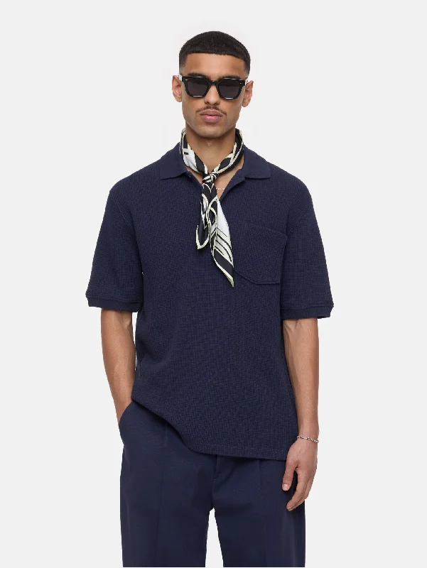 Big Discounts Polo in Tessuto Waffle Blu