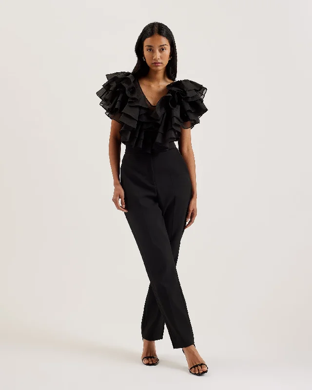 Discount Extravaganza Calonda Oversized Ruffle V Neck Top Black