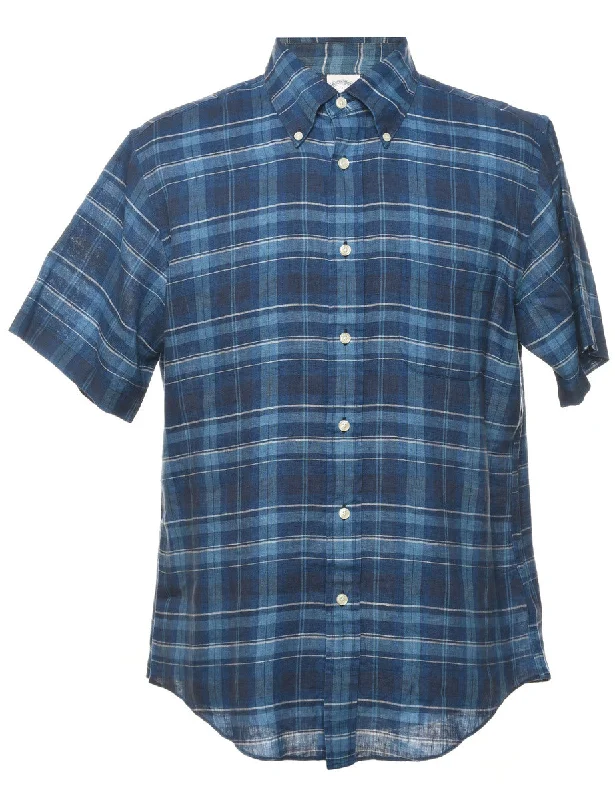 Special Savings Brooks Brothers Navy Short Sleeve  Checked Shirt - L