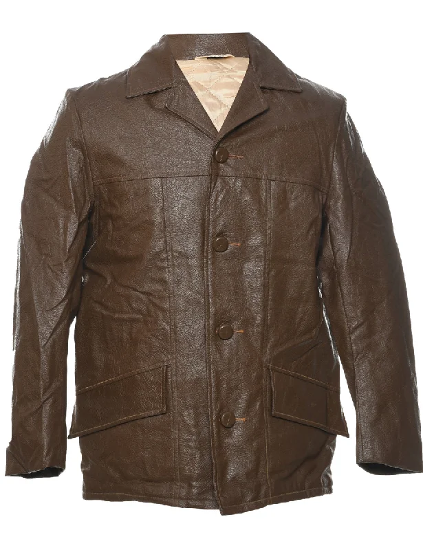 New Deals Button Front Leather Jacket - M