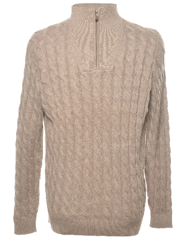 Blowout Sale Brown Cable Knit Jumper - M