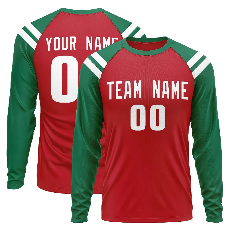 Weekend Deals That Amaze Custom Red Kelly Green-White Crew Neck Personalized Raglan Long Sleeve Performance T-Shirt