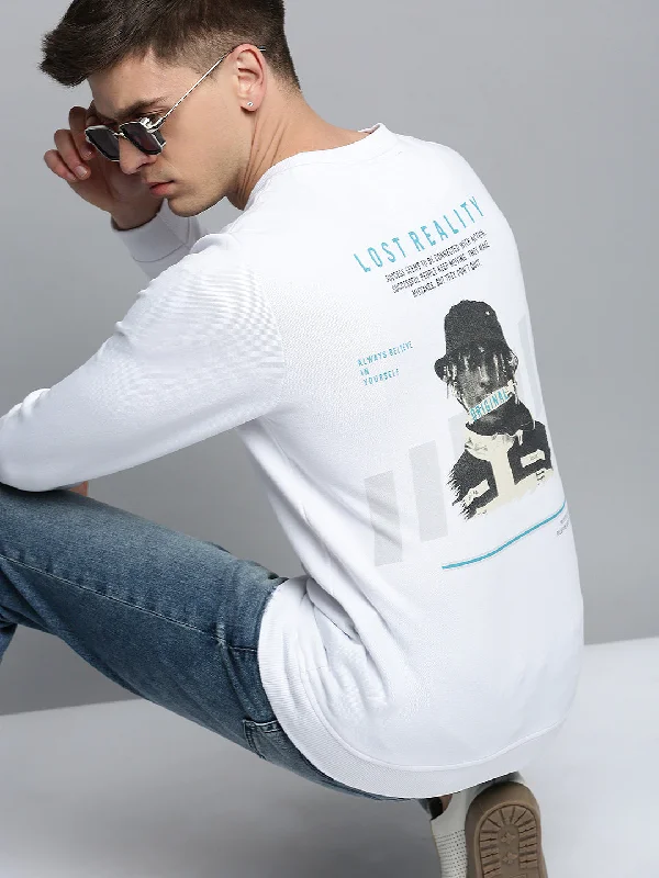 Men White Printed Casual Sweatshirt