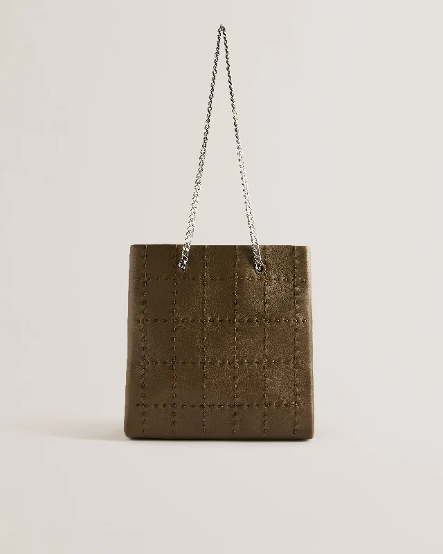 Discount Mania Stalia Checked Stitch Detail Small Shoulder Bag Khaki