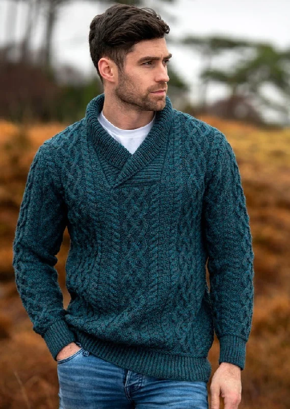 Savings Alert Aran Bunratty Shawl Collar Sweater | Peacock