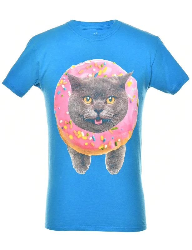 Steals and Deals Blue Cat Animal T-shirt - S