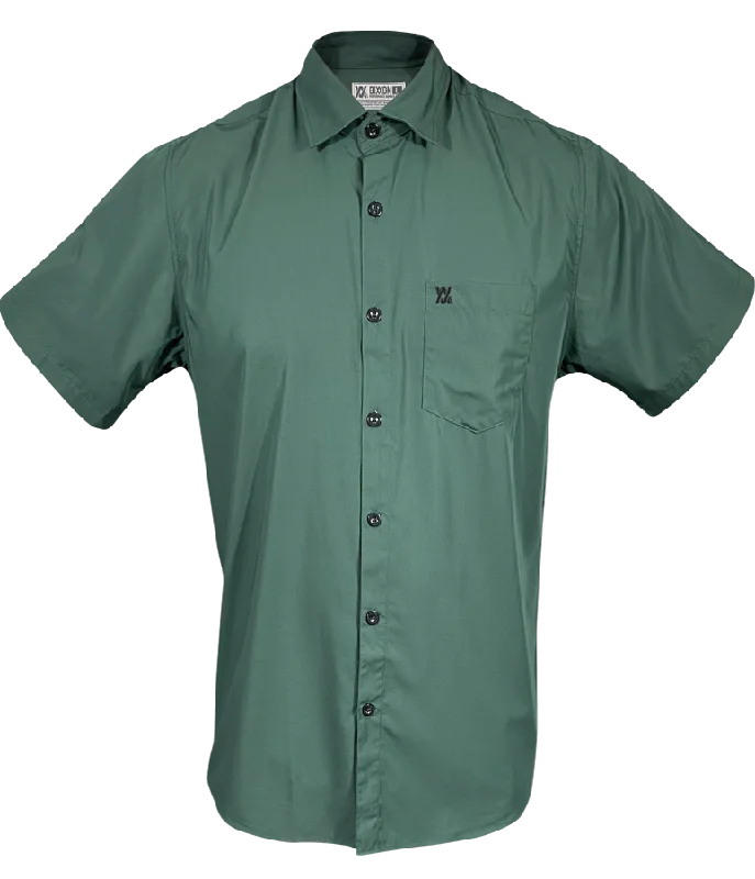 Act Fast Dark Green Bamboo Dress Shirt- Short Sleeve