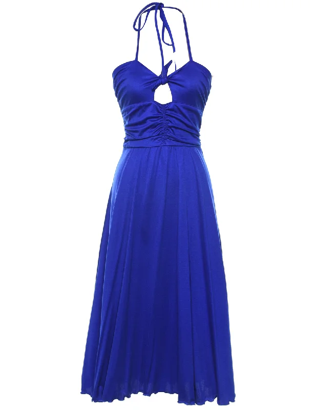 Weekend Deals to Make You Happy Blue Halterneck Evening Dress - XS