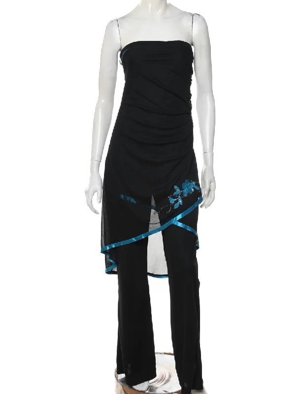Instant Discount Black Strapless Studded Jumpsuit - S