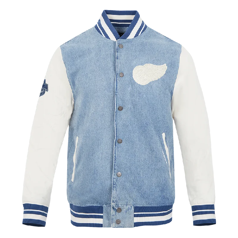 Huge Savings NHL DETROIT RED WINGS VARSITY BLUES MEN'S DENIM VARSITY JACKET (DENIM/LINEN)