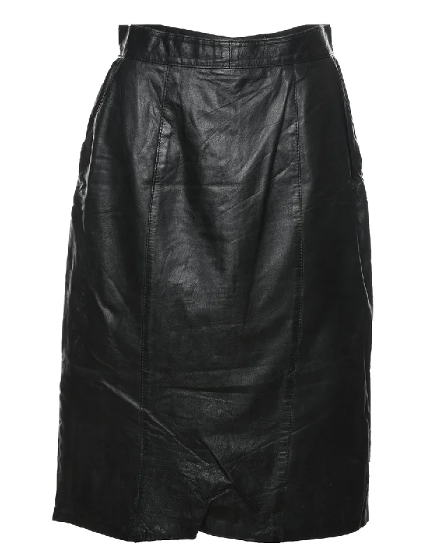 Black A-Line Leather Skirt - S