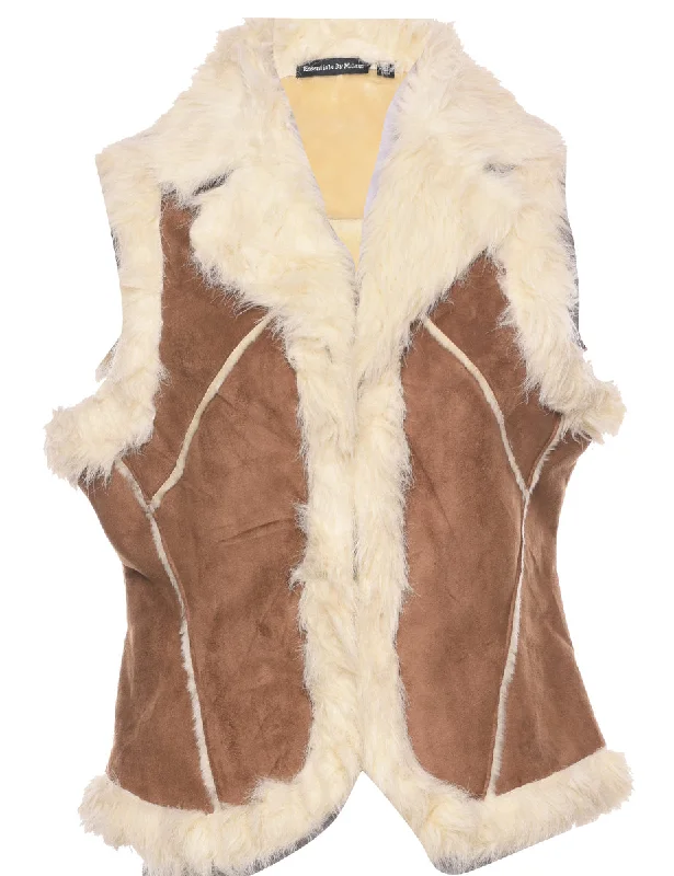 Crazy Savings Brown Shearling Y2K Waistcoat - M