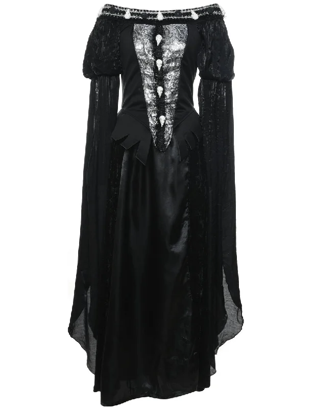 Big Discounts Black Skull Detail Halloween Dress - M