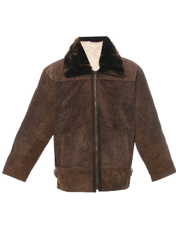 Clearance Items Brown Shearling Suede Jacket - XL