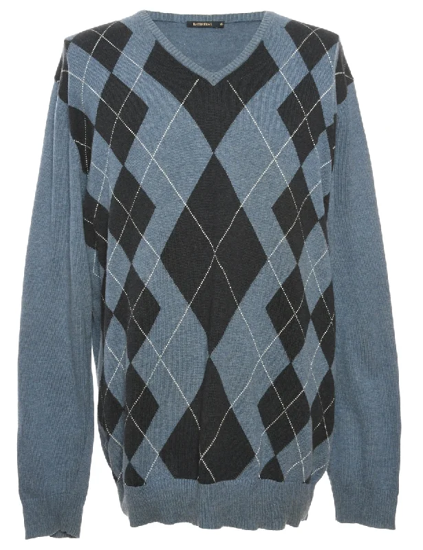 Online Exclusive Blue Argyle Jumper - XL