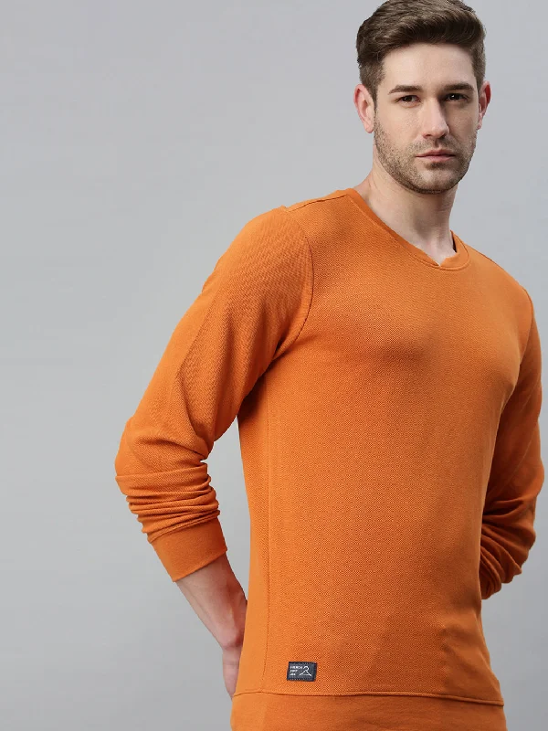 Weekend Deal Men Solid Orange Sweatshirt
