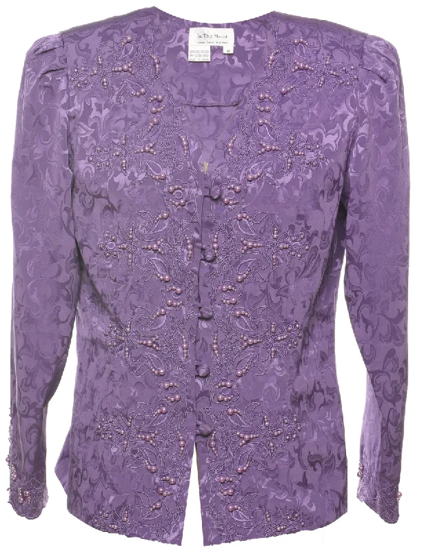 Price Reduction Brocade Design 1980s Lilac Evening Jacket - M