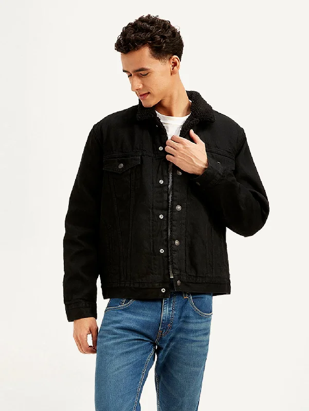 Weekend Discounts to Love Men's Solid Black Spread Collar Jacket