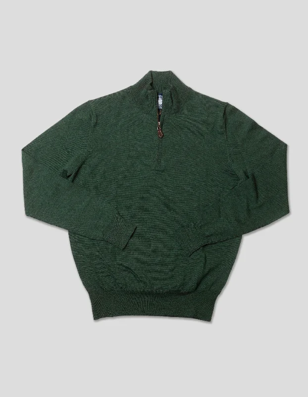 Weekend Specials to Savor MERINO WOOL QUARTER ZIP UP - HUNTER GREEN