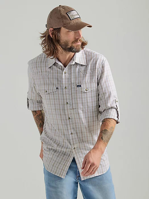 Weekend Discounts Worth Grabbing WRANGLER PERFORMANCE SNAP LONG SLEEVE PLAID SHIRT IN TAN PLAID