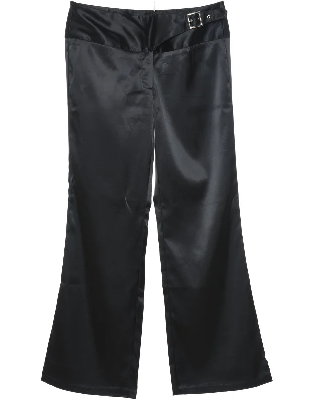 Online Deal Black Y2K Buckle Detail Flared Trousers - W32 L29