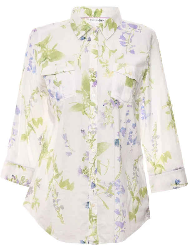 Incredible Offers Button-Front White & Lilac Floral Shirt - L