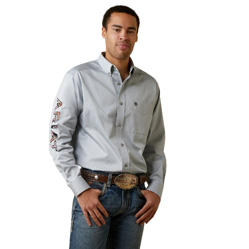 Weekend Deals That Dazzle Ariat Mens Pearl Blue Team Logo Twill Classic Fit Shirt