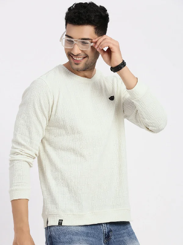Daily Specials Men Off White Solid Sweatshirt