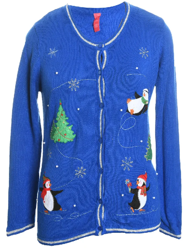 Weekend Wonders Await! Blue Christmas Cardigan - M