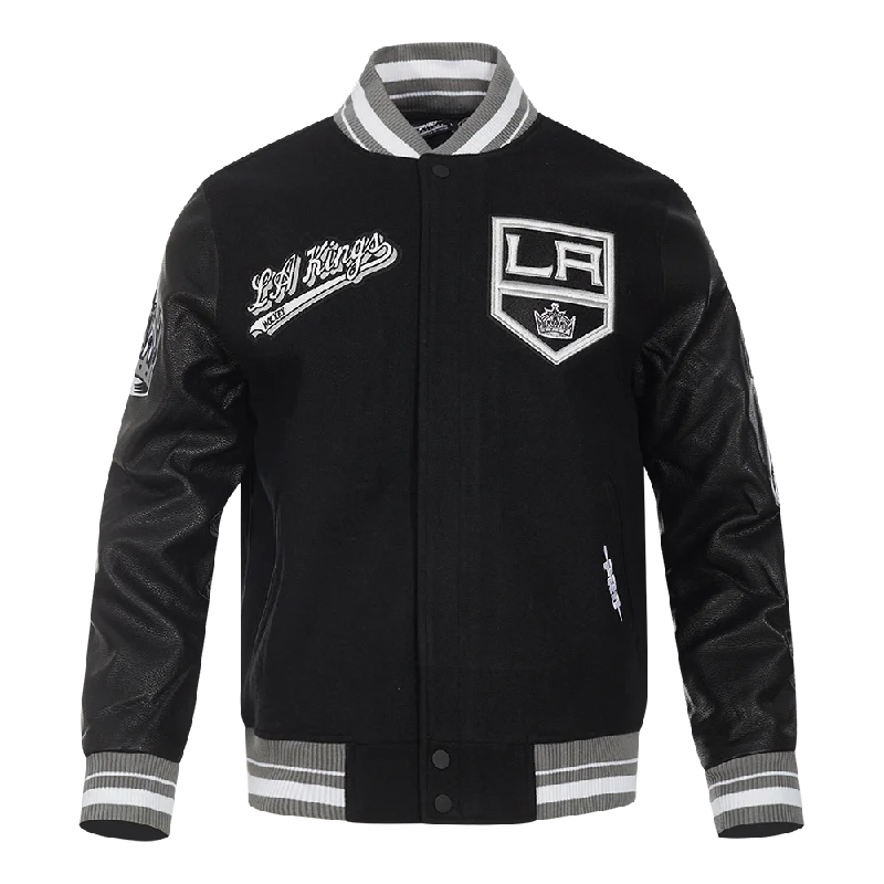 Final Clearance NHL LOS ANGELES KINGS SCRIPT TAIL MEN'S RIB WOOL VARSITY (BLACK/GRAY)