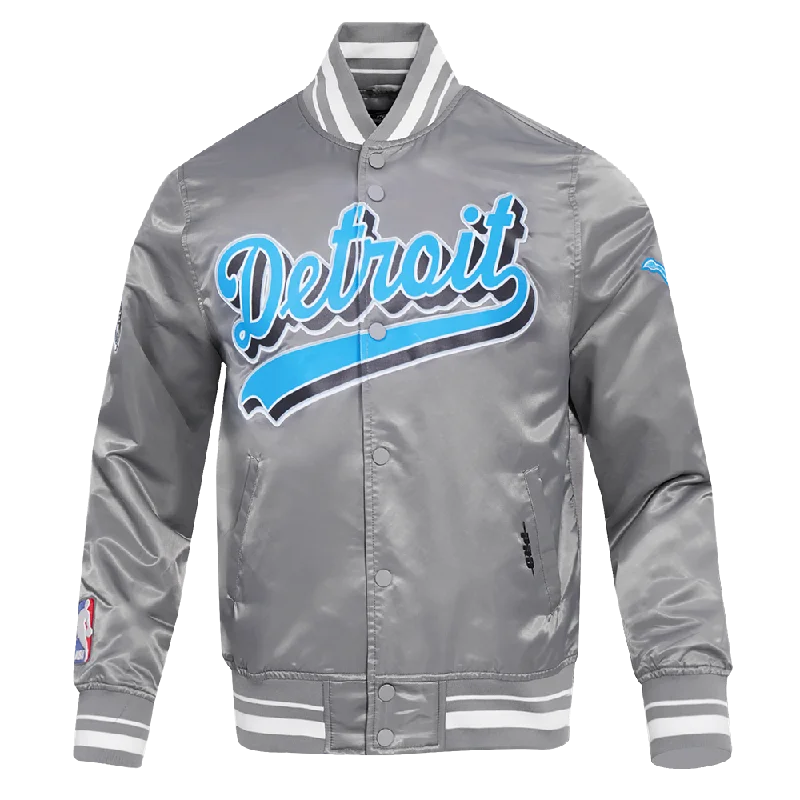 Clearance Sale NFL DETROIT LIONS SCRIPT TAIL MEN'S SATIN JACKET (GRAY)
