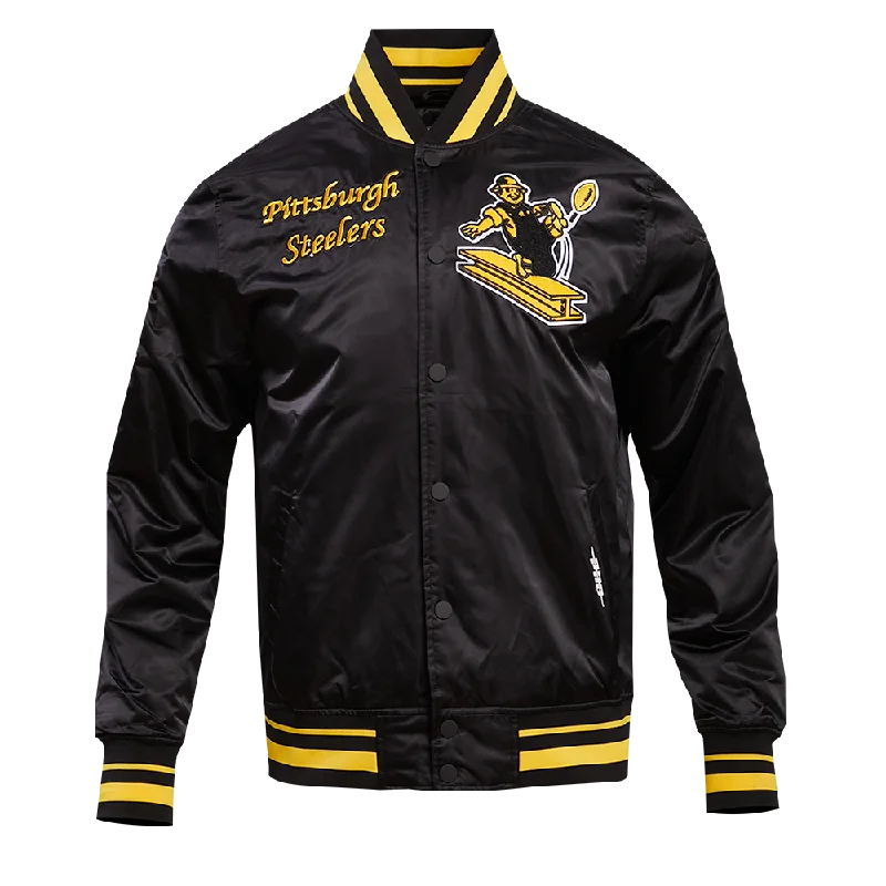 Major Deal NFL PITTSBURGH STEELERS RETRO CLASSIC MEN'S RIB SATIN JACKET (BLACK/YELLOW)