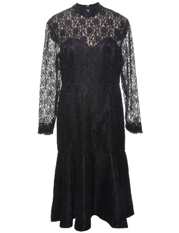 Markdown Madness Black Sheer Lace Evening Dress - L
