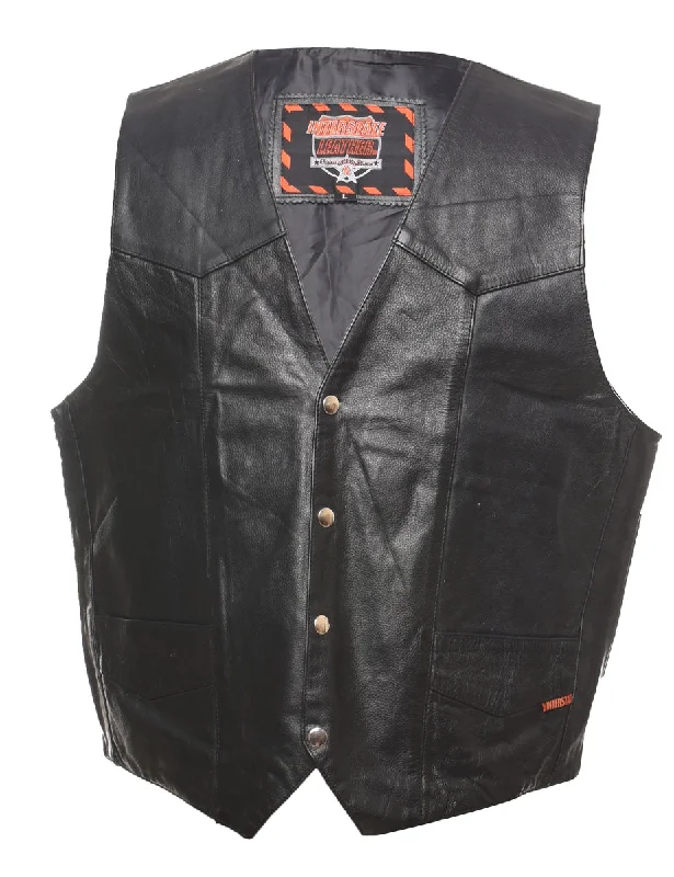 Weekend Offers That Thrill Black Leather Waistcoat - L