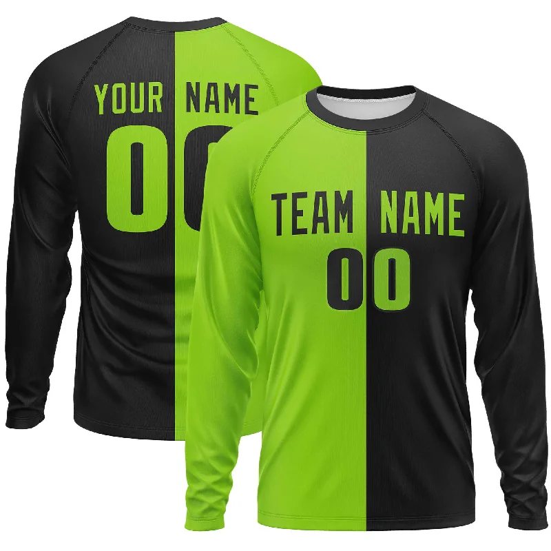 Weekend Deals That Thrill Custom Neon Green Black Crew Neck Split Design Long Sleeve Performance T-Shirt