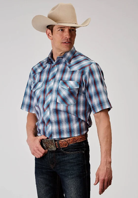 Super Savings Roper Mens 1973 Americana Plaid Grey Cotton Blend S/S Shirt