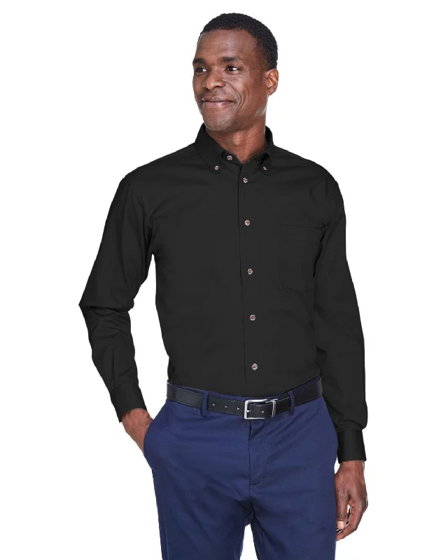 Discount Mania Harriton Long Sleeve Stain-Release Twill Shirt | Black
