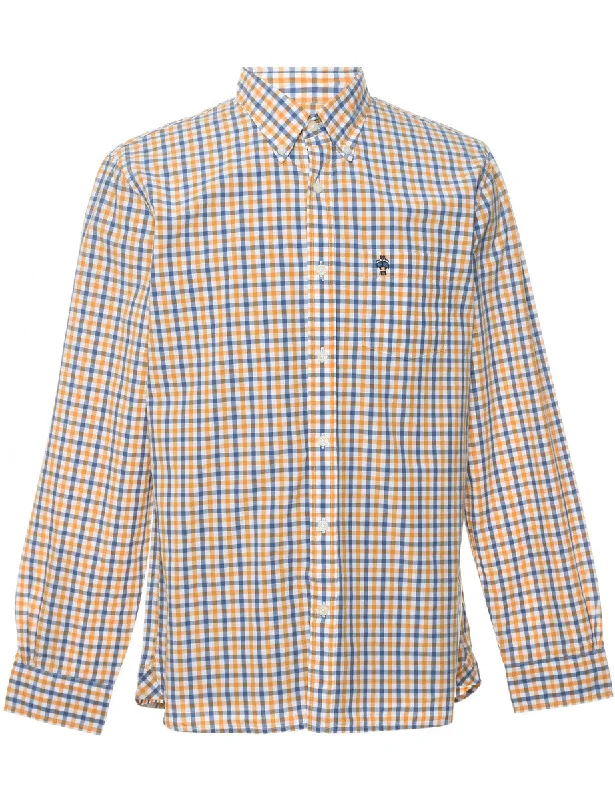 Online Exclusive Brooks Brothers Yellow & Navy Checked Shirt - L