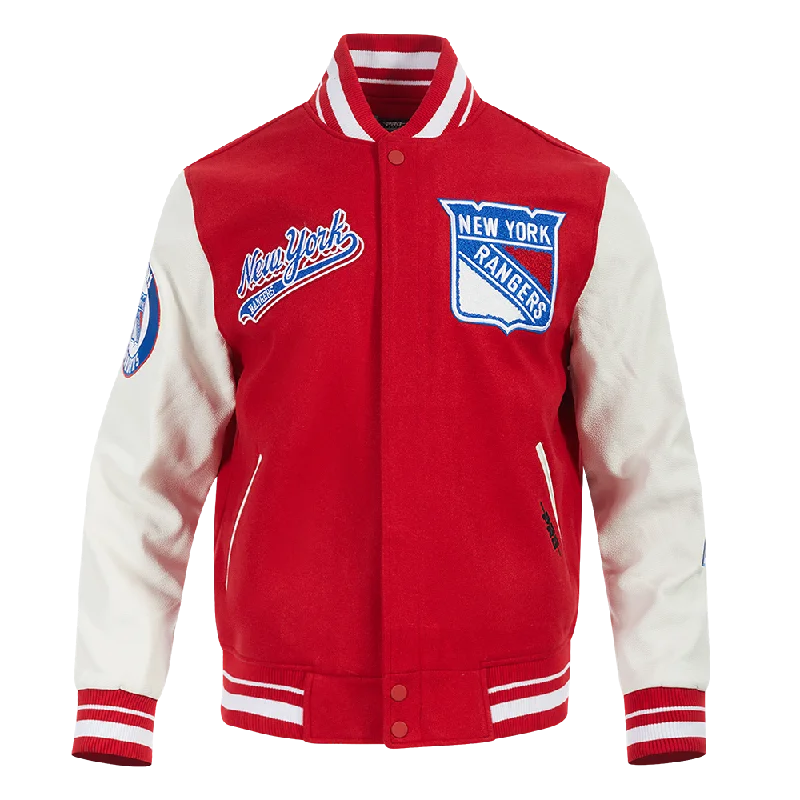 Big Deal NHL NEW YORK RANGERS SCRIPT TAIL MEN'S RIB WOOL VARSITY (RED/WHITE)