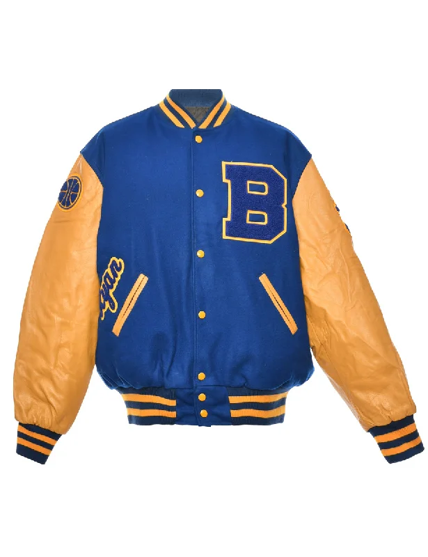 Massive Deal Blue & Yellow Applique Design Varsity Jacket - L