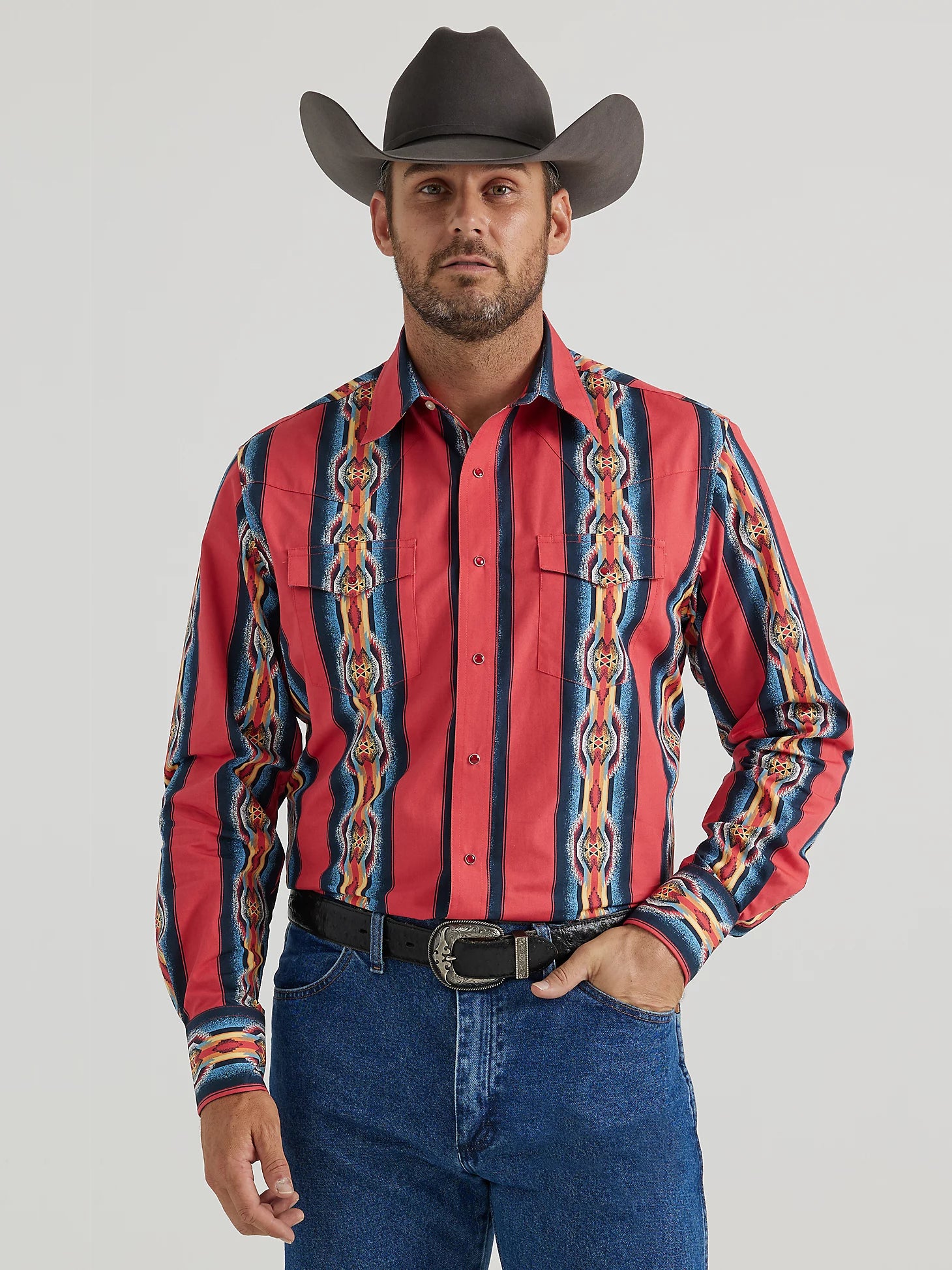 Weekend Discounts to Celebrate WRANGLER CHECOTAH RED FLAME LONG SLEEVE SNAP SHIRT