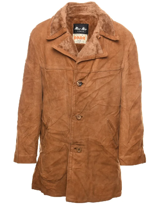 Top Pick Button Front Brown Suede Shearling Lined Jacket - L
