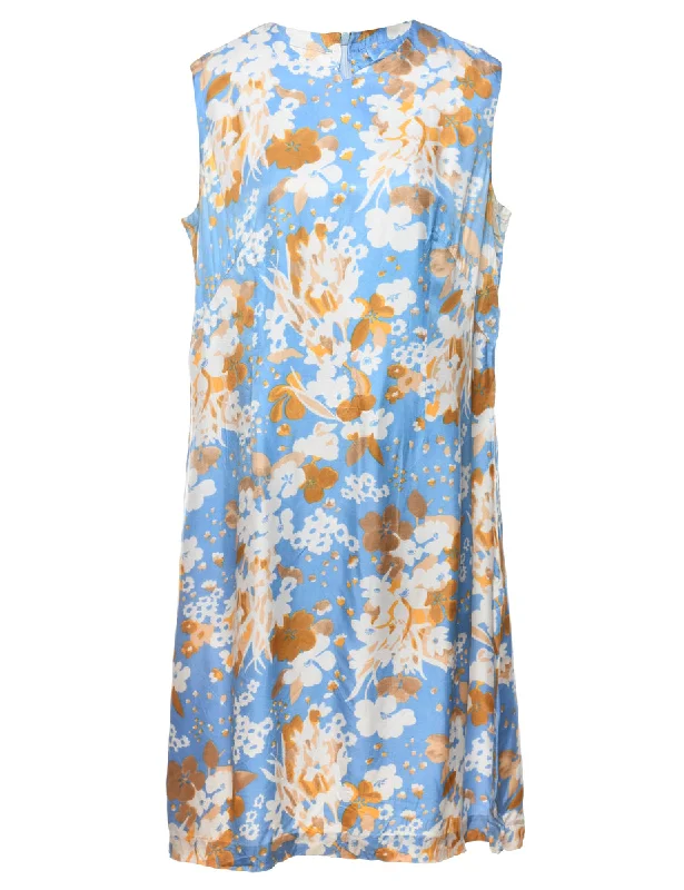 Weekend Discounts Worth Grabbing Blue Floral Print Shift Dress - M