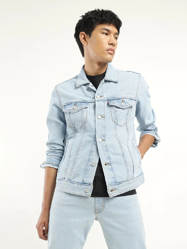 Weekend Offers That Shine Men's Solid Light Blue Spread Collar Jacket