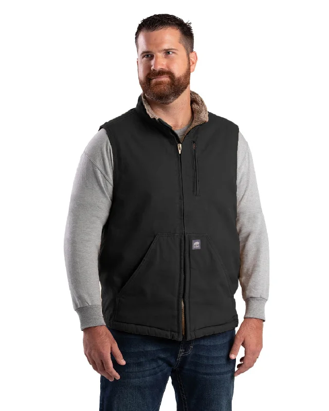 New Deals Berne Mens Black 100% Cotton Canyon Sherpa Lined Vest