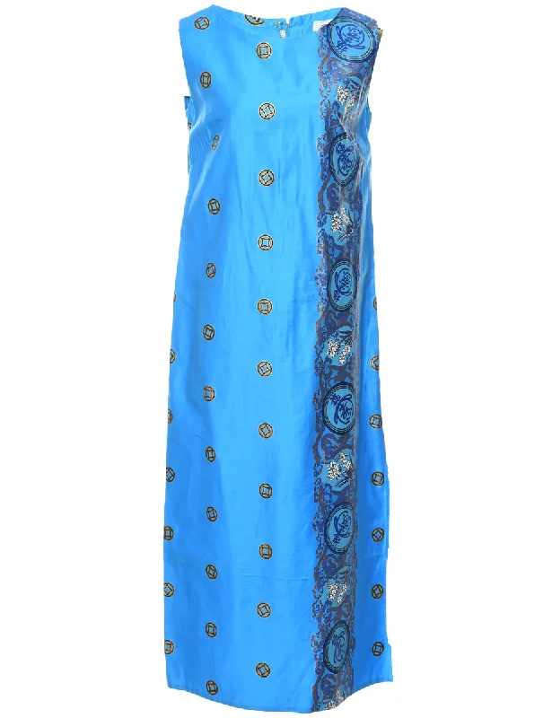 Weekend Offers That Sizzle Blue Paisley Print 1970s Dress - M