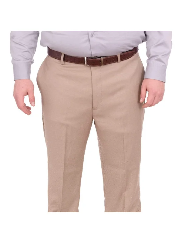 Deal Dash Mazari Classic Fit Solid Tan Flat Front Washable Dress Pants