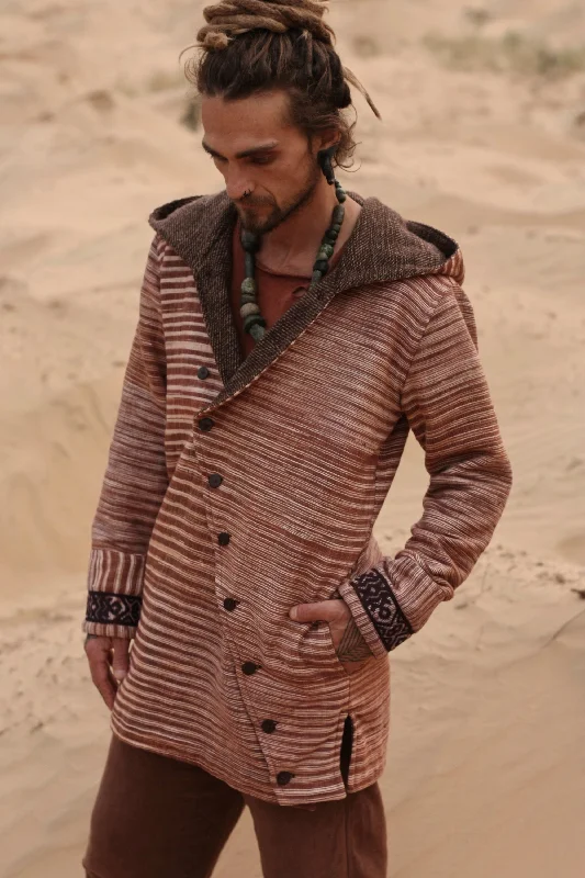 Price Cut Men Jacket with Hoodie ~ Tribal Embroidery Pattern ~ Khadi Cotton & Wool