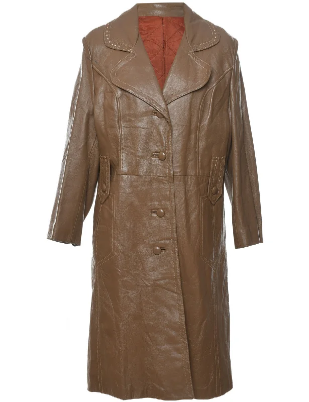 Exclusive Savings Brown Double-Breasted Leather Jacket - L